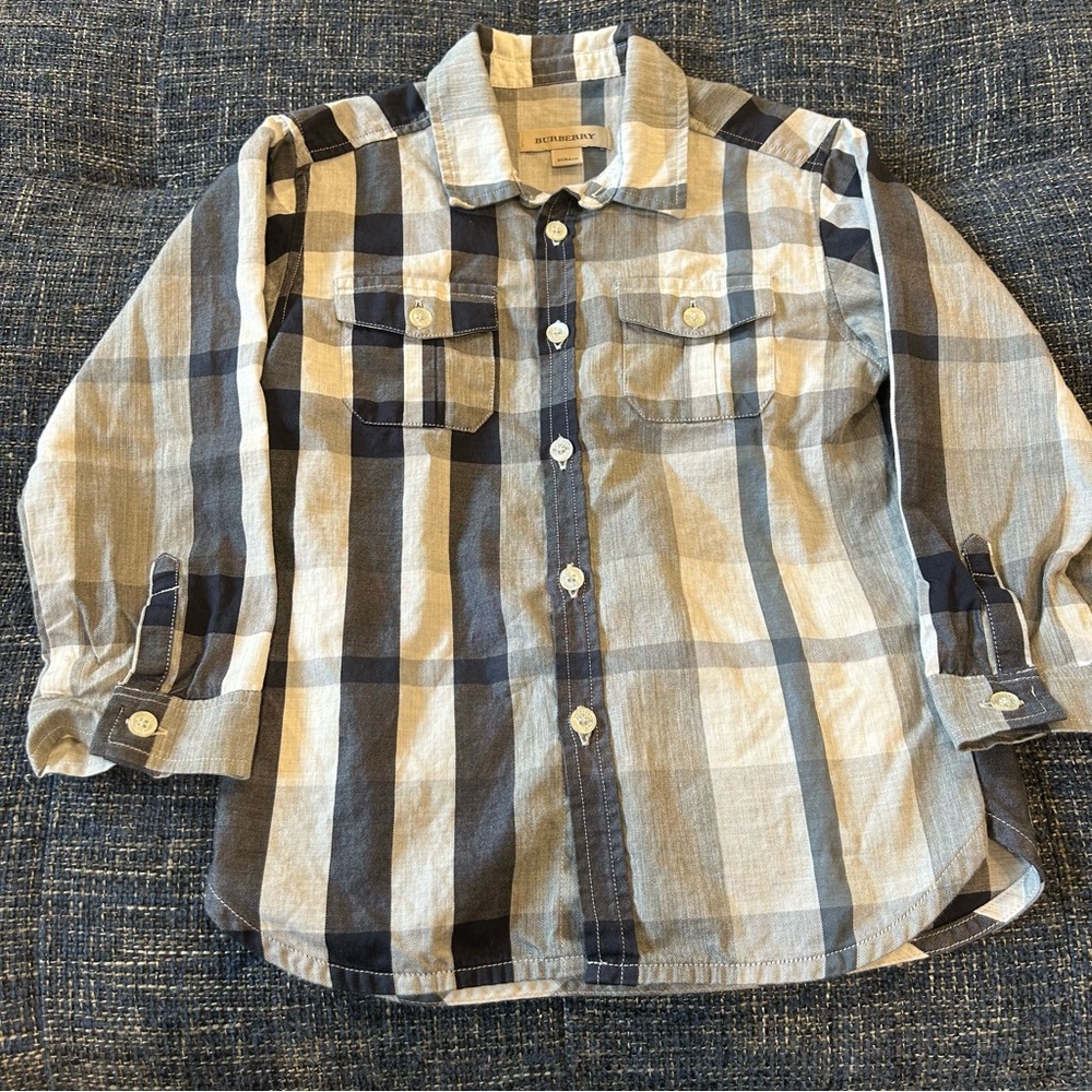 Burberry Check Cotton Long Sleeve Collared Button Up Shirt Grey